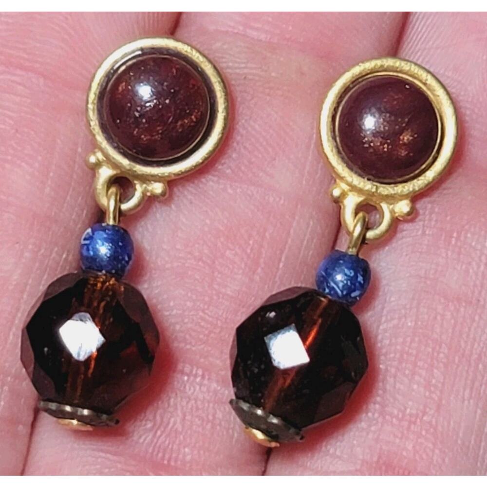 Liz Claiborne Gold Dangle Glass Bead Earrings